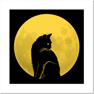 Black Cat and Full Moon Posters and Art